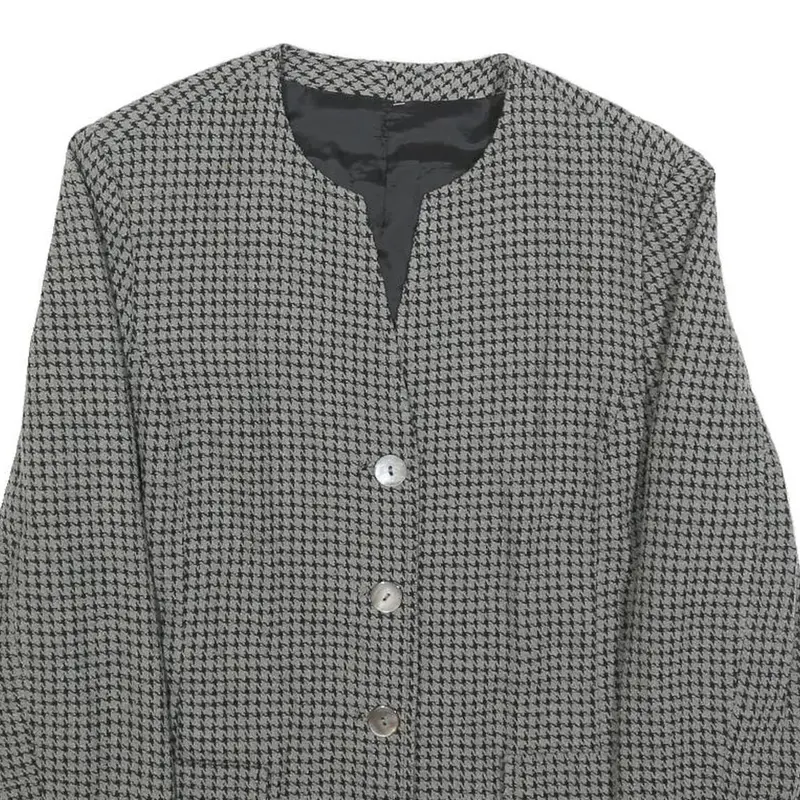 Womens Black & Grey Classic Button Jacket M Woven Houndstooth Pattern 2