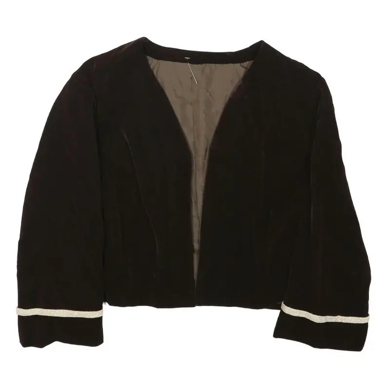 Womens Black Jacket Xxs Polyester Blend Plain Cropped Minimalist Sleeve Trim 1