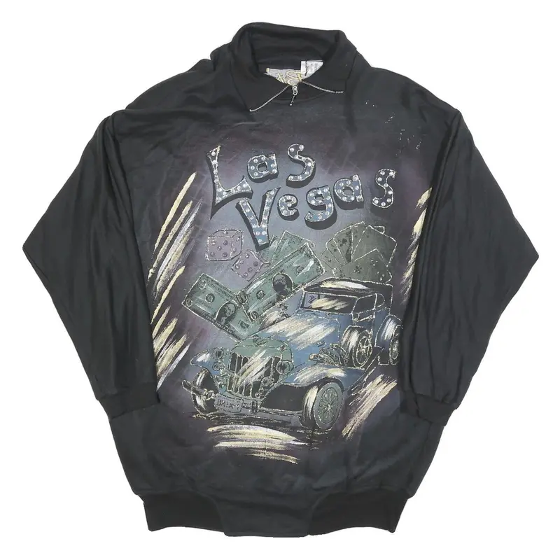Womens Black Las Vegas Pullover Sweatshirt M Zipper Collar Vintage Style 1