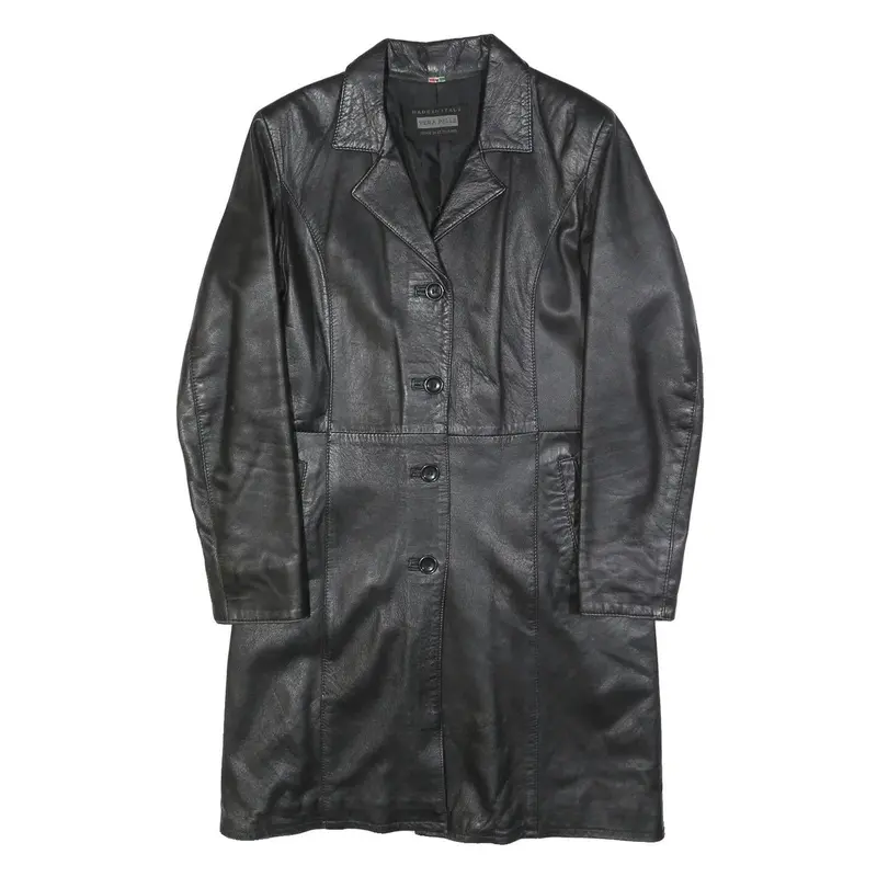 Womens Black Leather Classic Jacket M Button Plain Stylish Comfortable 1