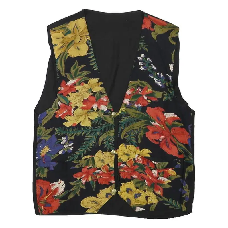 Womens Black Linen Blend Floral Button Jacket Xxs Lightweight Relaxed Fit 1