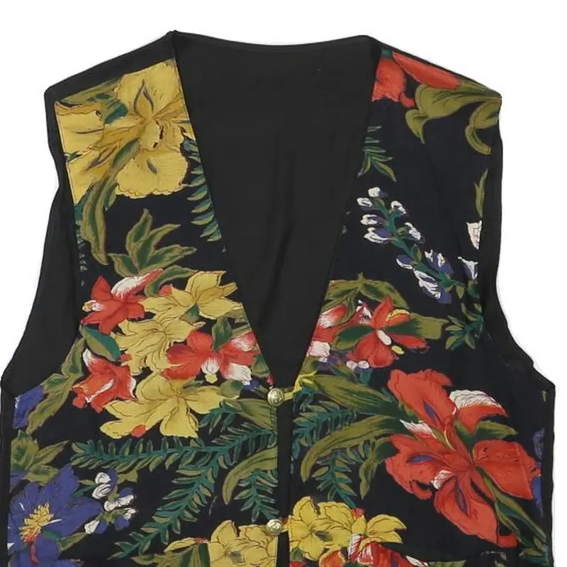 Womens Black Linen Blend Floral Button Jacket Xxs Lightweight Relaxed Fit 2