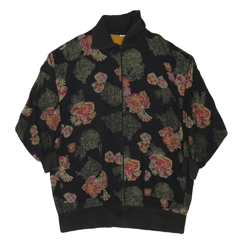Womens Black Patterned Zip Jacket Xl Polyester Blend Classic Casual Outerwear 1