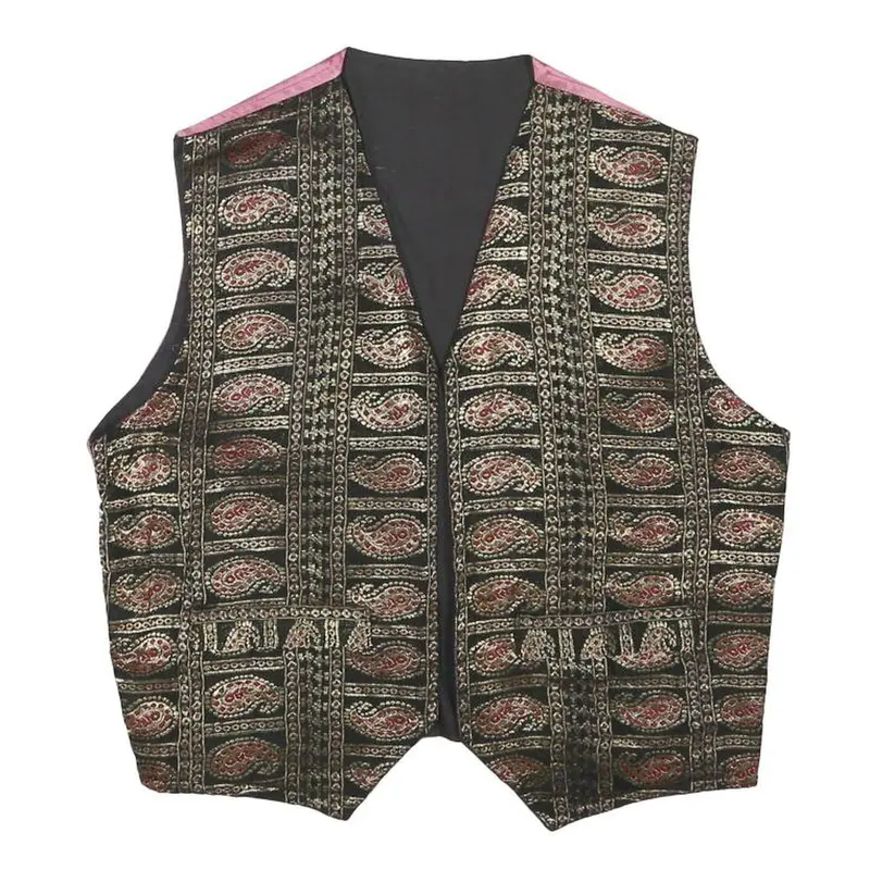 Womens Black & Pink Embroidered Sleeveless Jacket S Polyester Blend Paisley 1