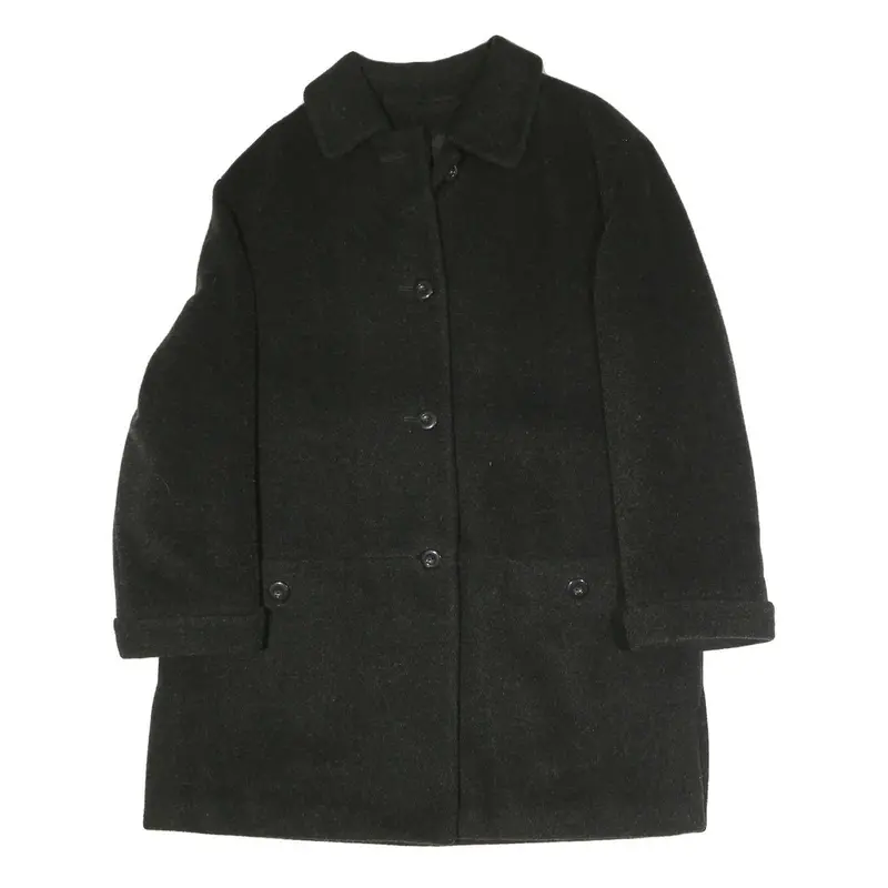 Womens Black Plain Jacket M Polyester Blend Button Closure Classic Fit 1