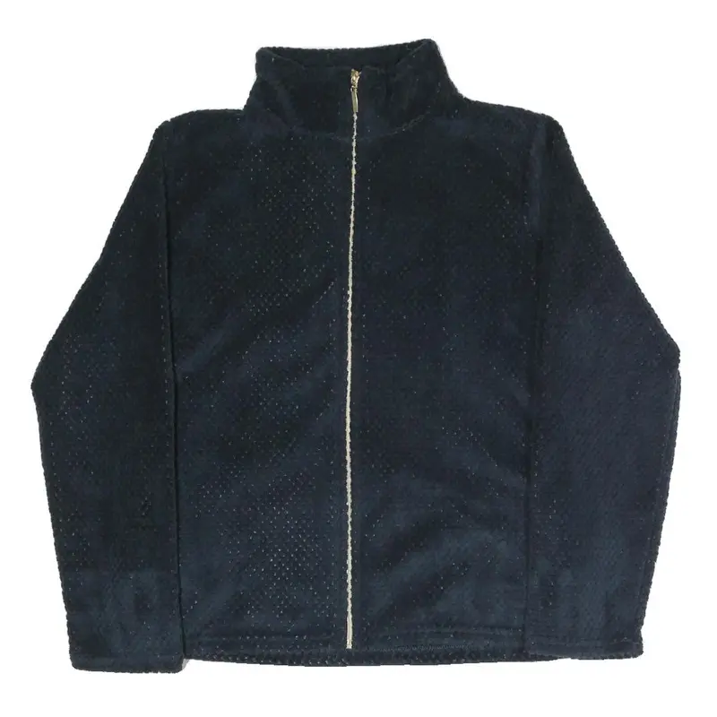 Womens Black Polyester Blend Plain Zip Jacket M Cozy Lightweight Casual 1