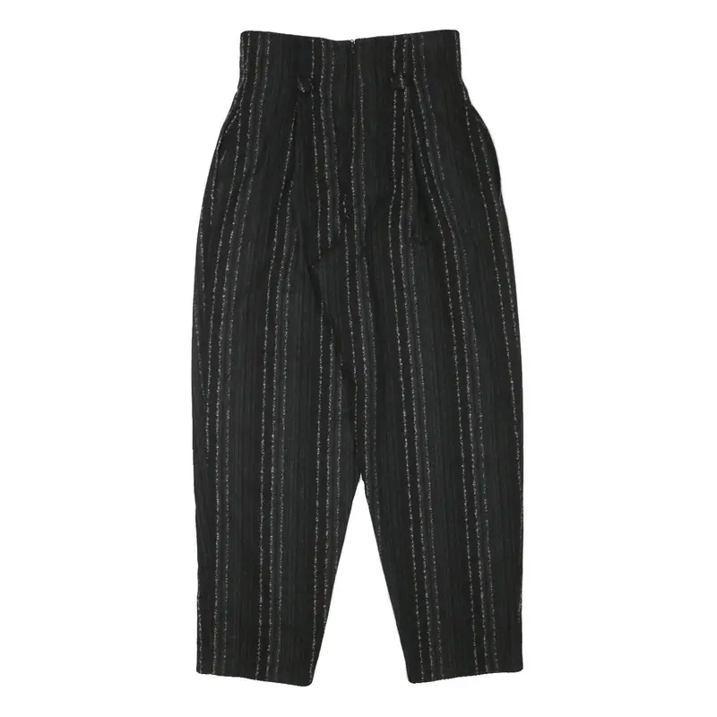 Womens Black Relaxed Wool Blend Stripe Trousers W26 L28 Stylish Zip Closure 1