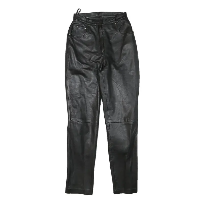 Womens Black Slim Leather Trousers Zip W25 L30 Stylish Fitted Pants 1