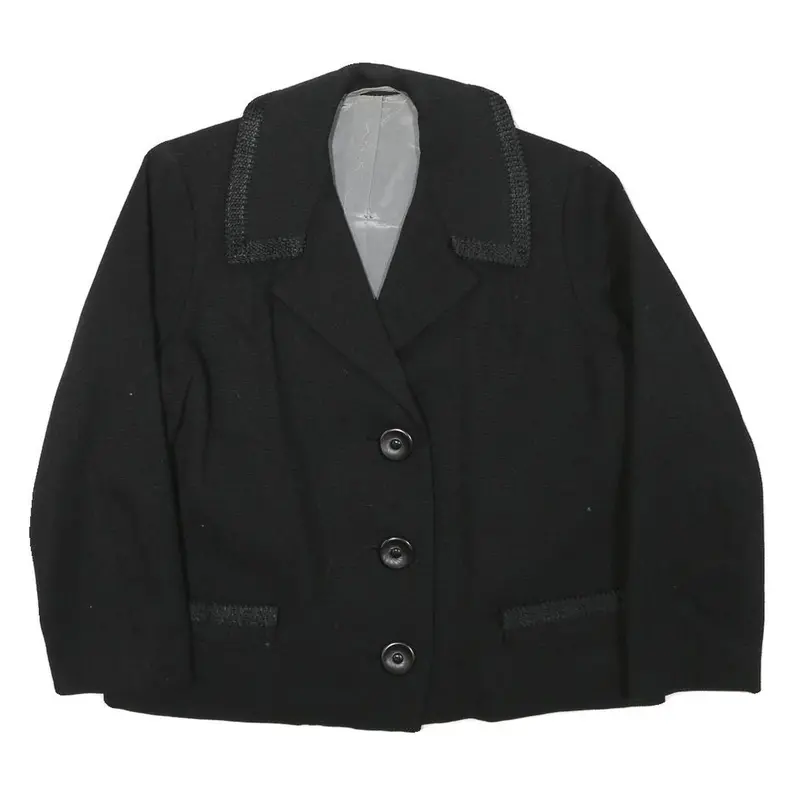 Womens Black Tailored Jacket L Polyester Blend Button Plain Classic Formal 1