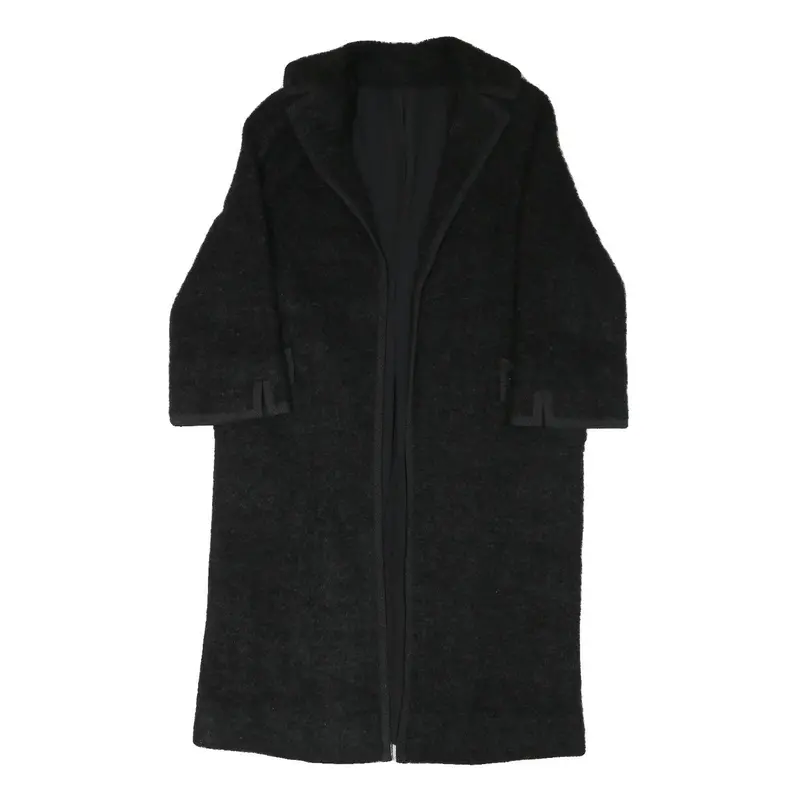 Womens Black Textured Long Sleeve Classic Jacket M Polyester Blend Plain Elegant 1