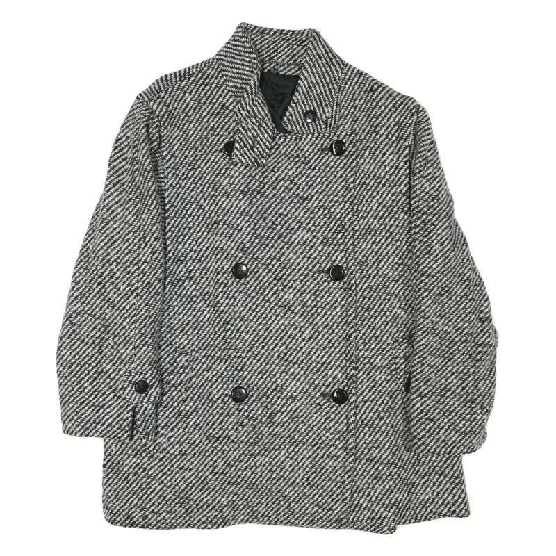 Womens Black & White Button Wool Blend Jacket Uk 18 Classic Pattern Winter 1
