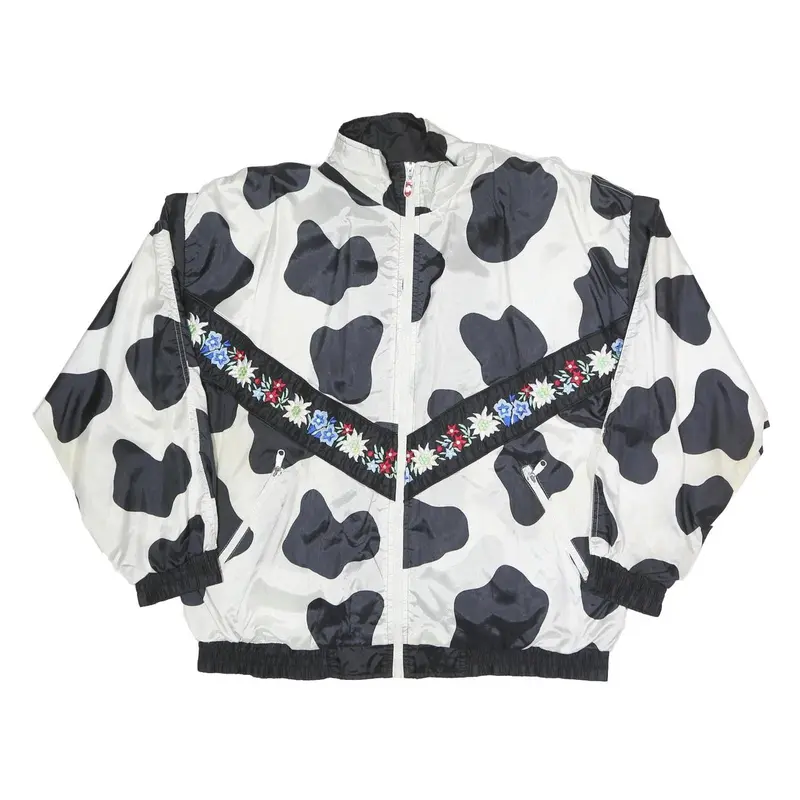 Womens Black & White Floral Embroidery Polyester Blend Zip Jacket Xl Plain 1