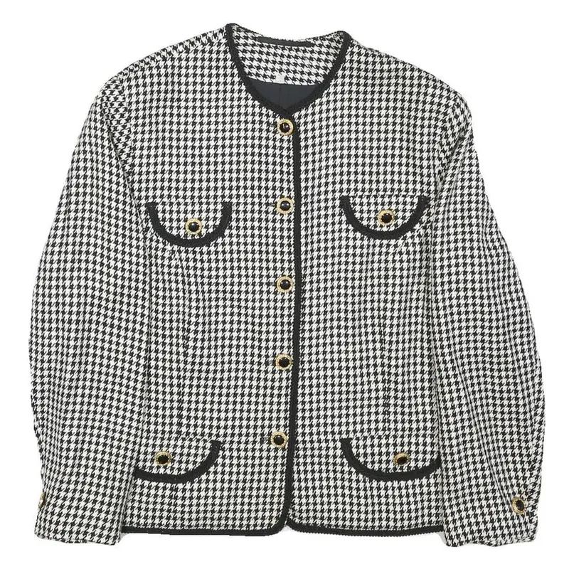 Womens Black & White Houndstooth Button Jacket M Polyester Blend Classic 1