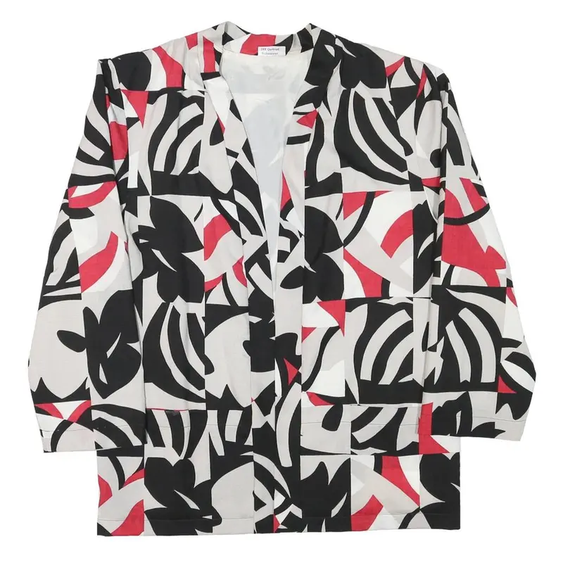 Womens Black White & Red Abstract Pattern Jacket M Polyester Blend Relaxed Fit 1