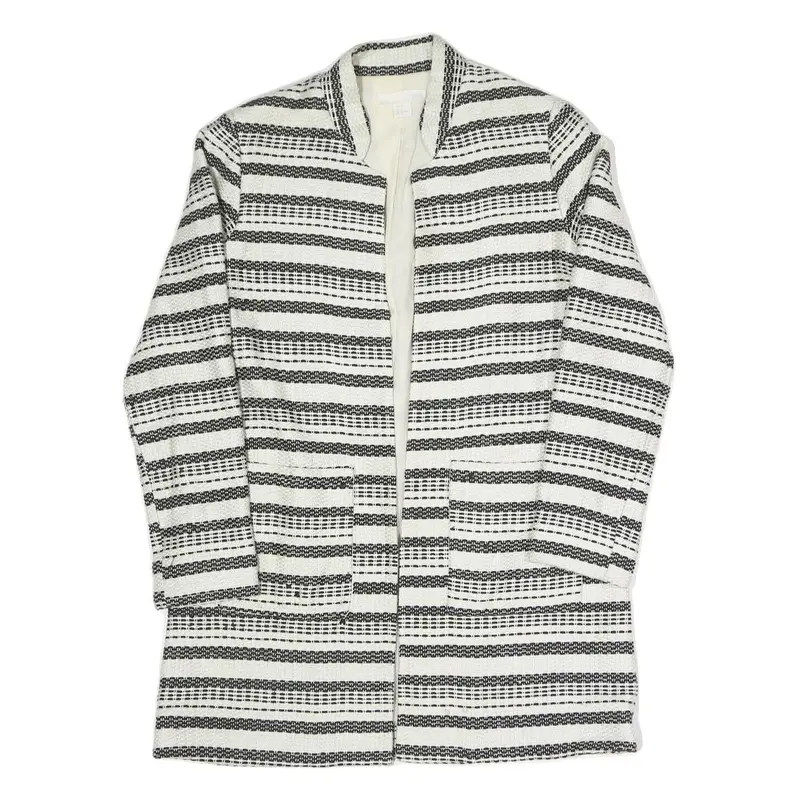 Womens Black & White Striped Jacket S Polyester Blend Woven Relaxed Fit Open 1