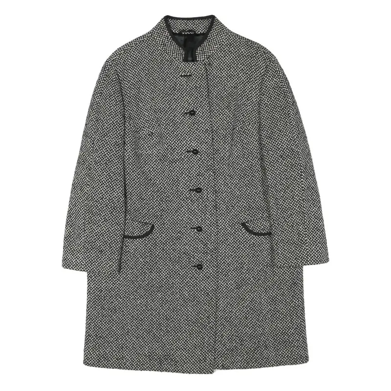 Womens Black & White Wool Blend Plain Jacket L Button Closure Long Sleeve 1