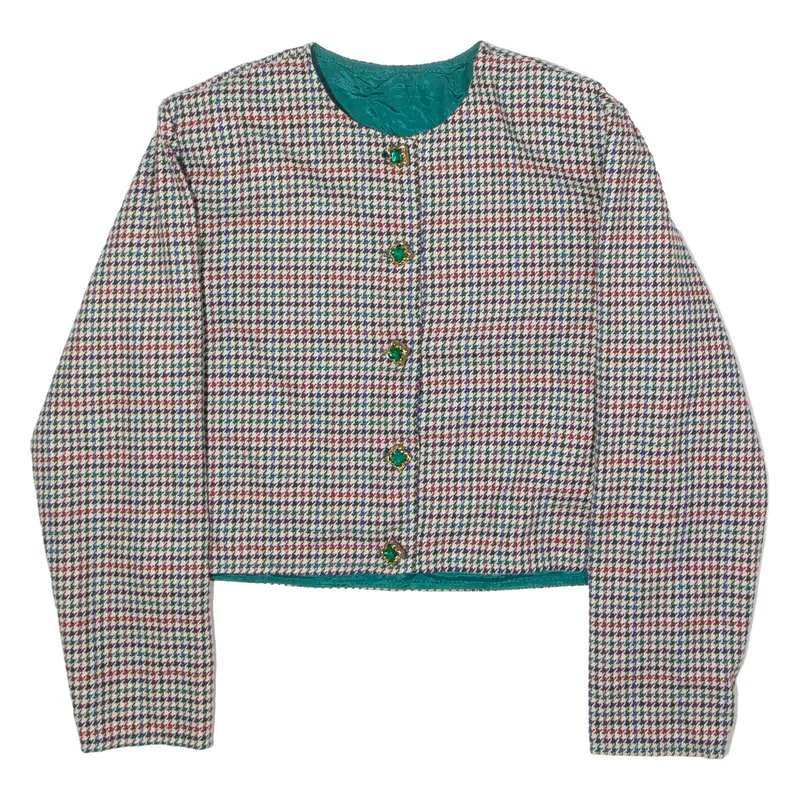 Womens Blazer Jacket Beige 80S Houndstooth L 1