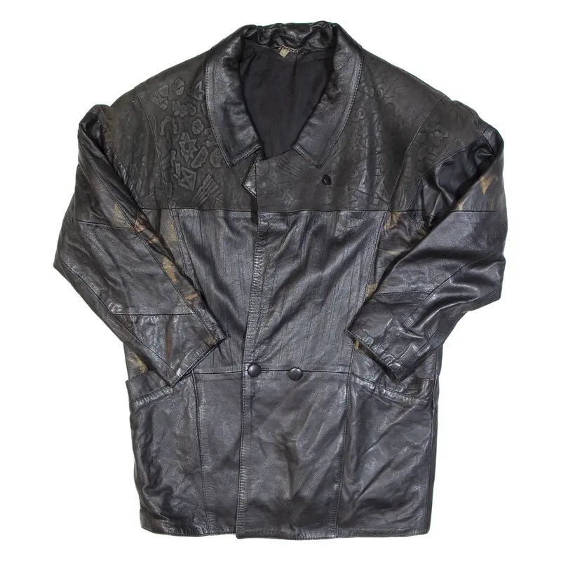 Womens Blazer Jacket Black Faux Leather 90S Uk 16 1