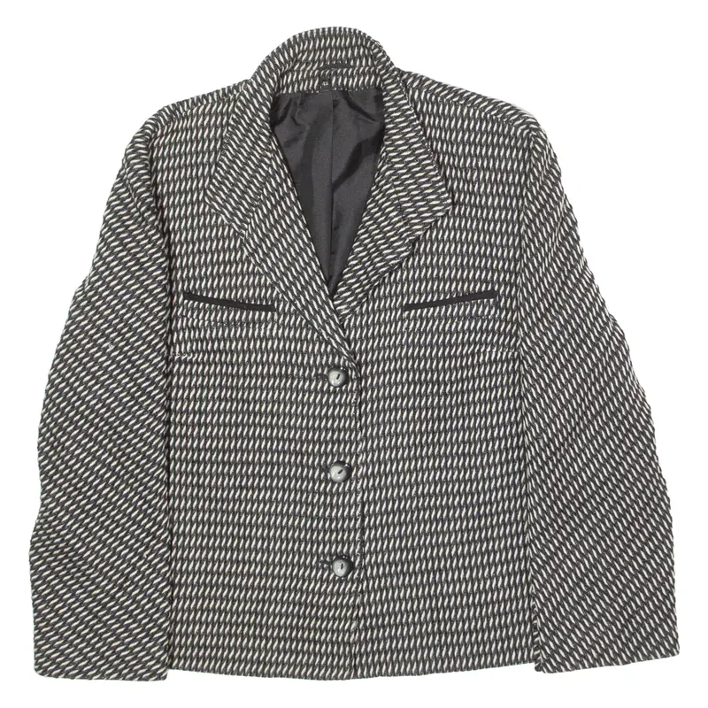 Womens Blazer Jacket Black Knit Wool 90S Diamond Uk 14 1