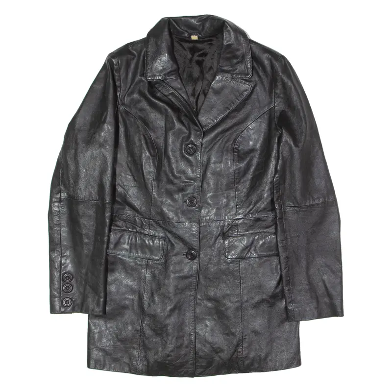 Womens Blazer Jacket Black Leather 90S Uk 12 1
