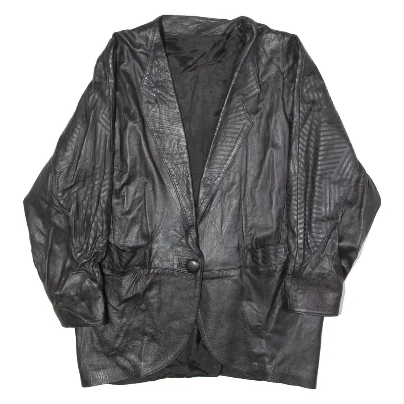 Womens Blazer Jacket Black Leather 90S Xl 1