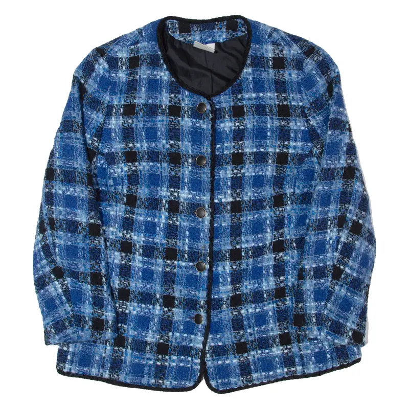 Womens Blazer Jacket Blue Wool 90S Check Uk 16 1