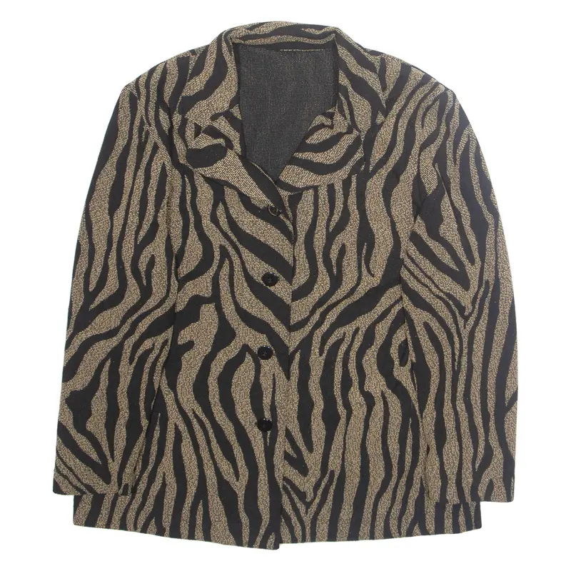 Womens Blazer Jacket Brown Crazy Pattern L 1
