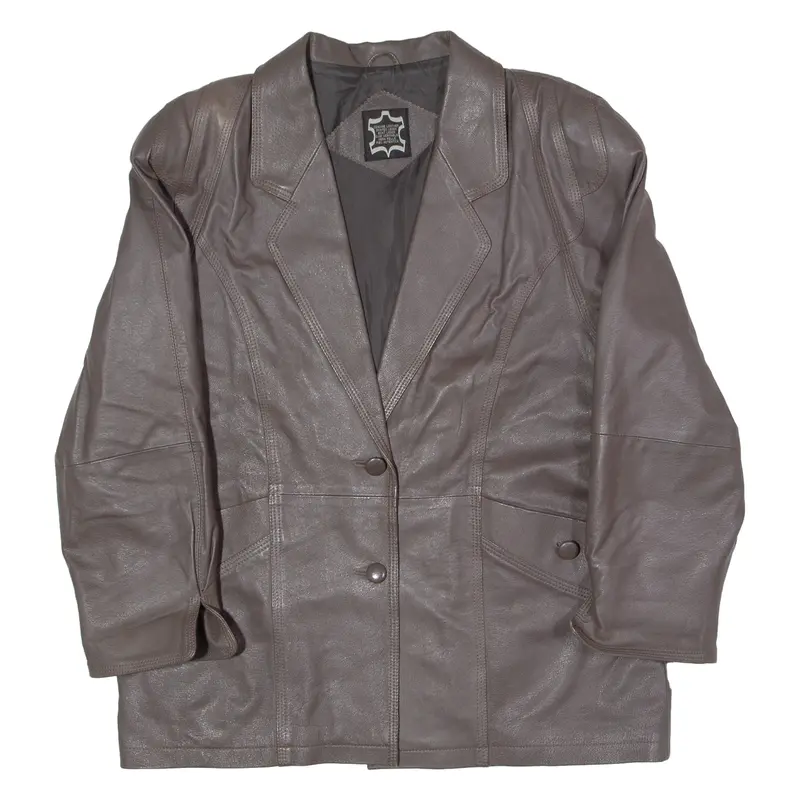 Womens Blazer Jacket Brown Leather 90S Uk 16 1