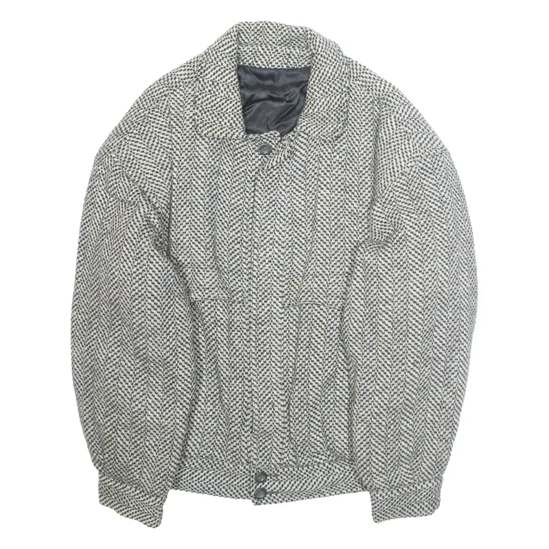 Womens Blazer Jacket White Wool Check L 1