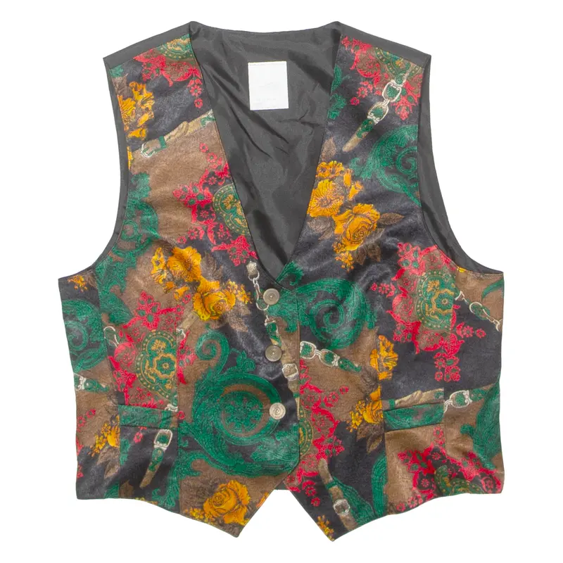 Womens Blazer Waistcoat Black 90S Floral Uk 10 1