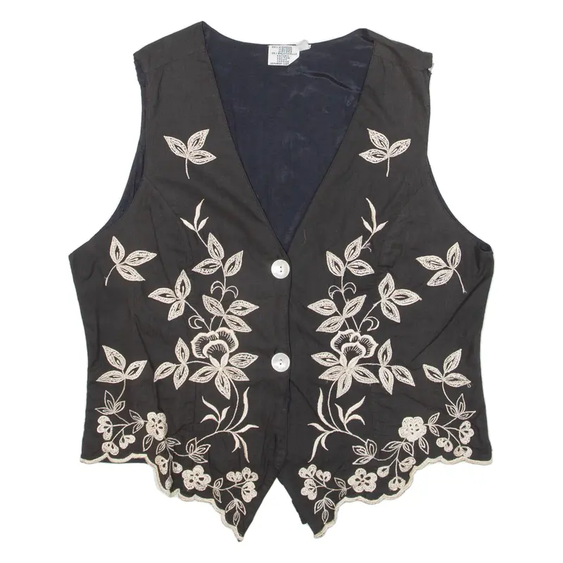 Womens Blazer Waistcoat Black Viscose Floral Uk 12 1