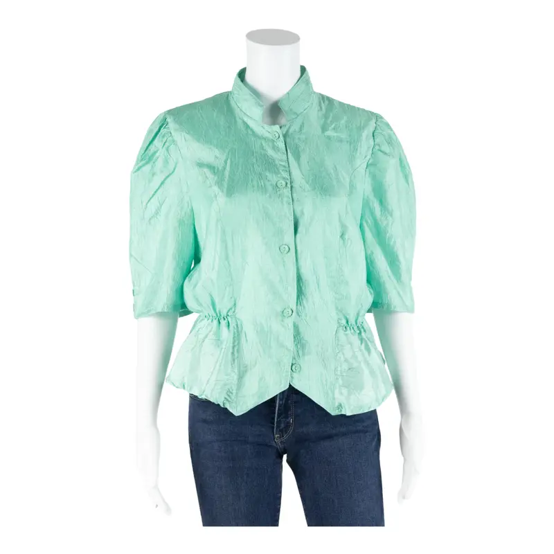 Womens Blouse Blue Collared 3/4 Sleeve L 1