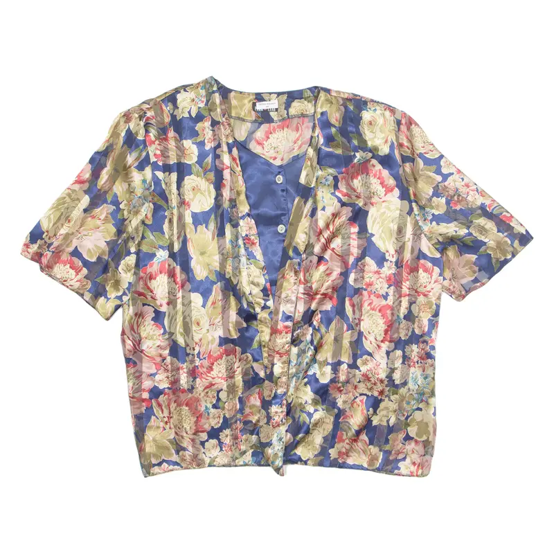 Womens Blouse Blue V-Neck Floral 2Xl 1
