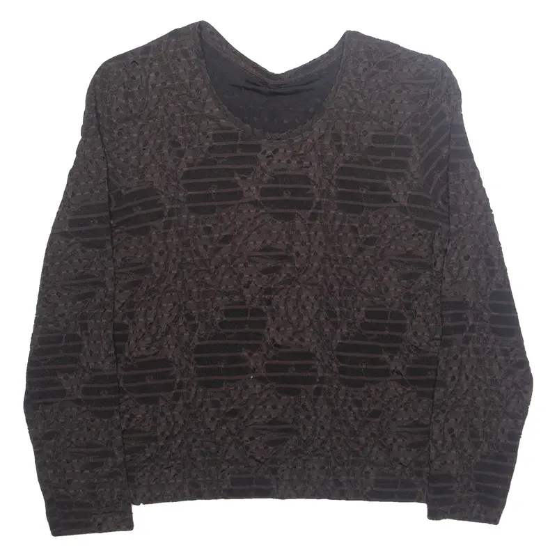 Womens Blouse Brown Long Sleeve 90S Crazy Pattern M 1