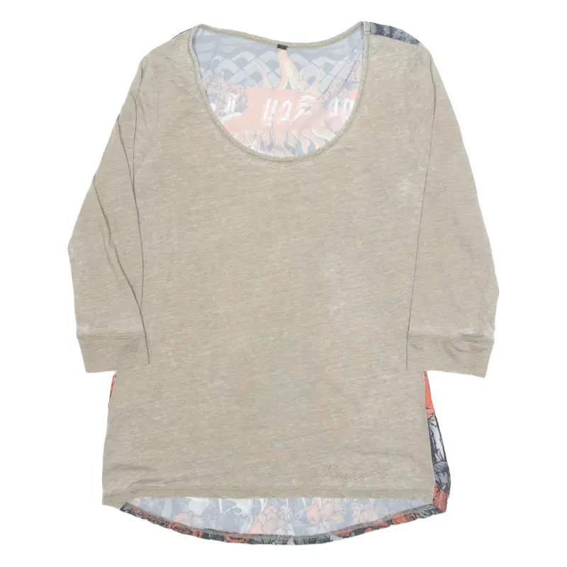 Womens Blouse Brown Long Sleeve Crazy Pattern M 1