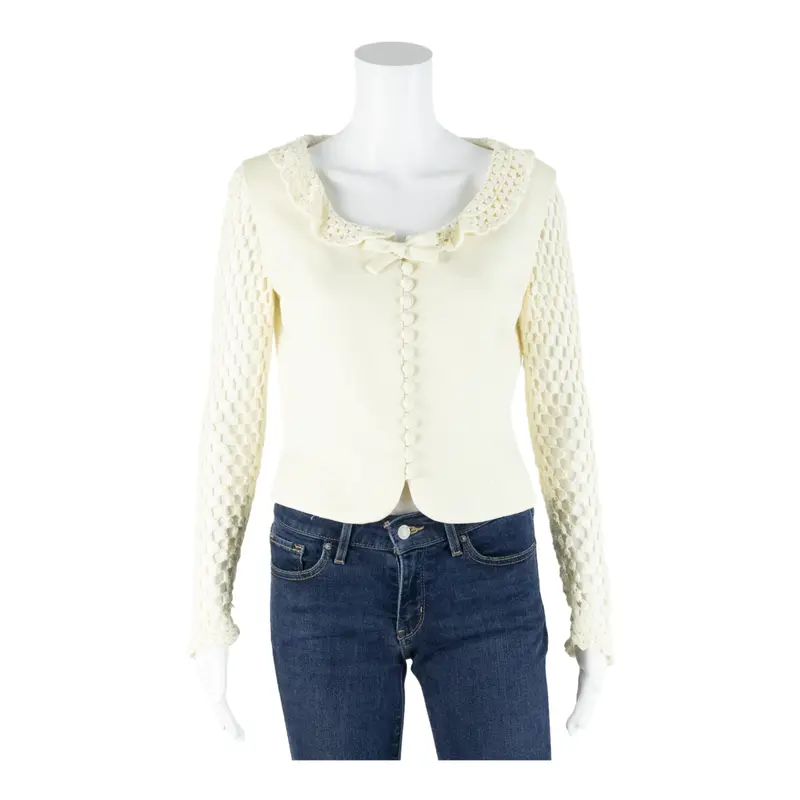 Womens Blouse Cream Long Sleeve M 1