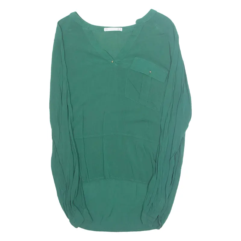 Womens Blouse Green V-Neck Long Sleeve M 1
