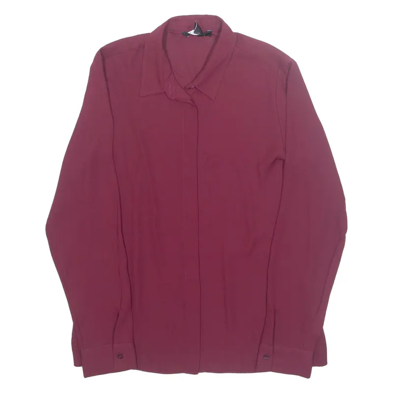 Womens Blouse Maroon Collared Long Sleeve Uk 8 1