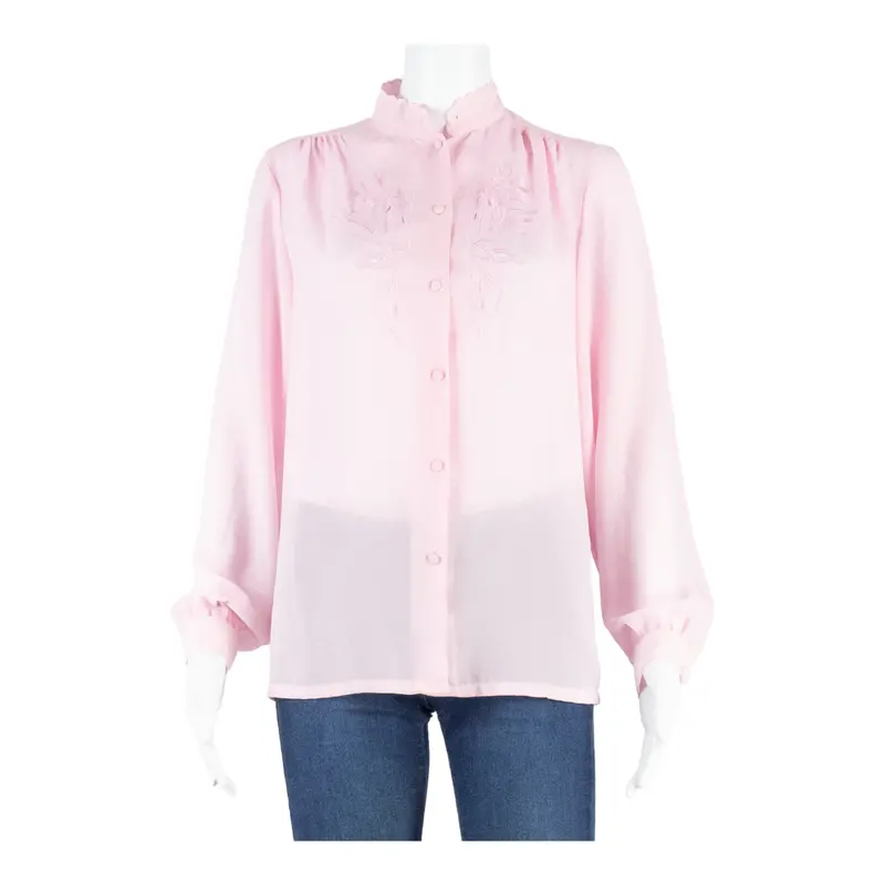 Womens Blouse Pink High Neck Long Sleeve M 1