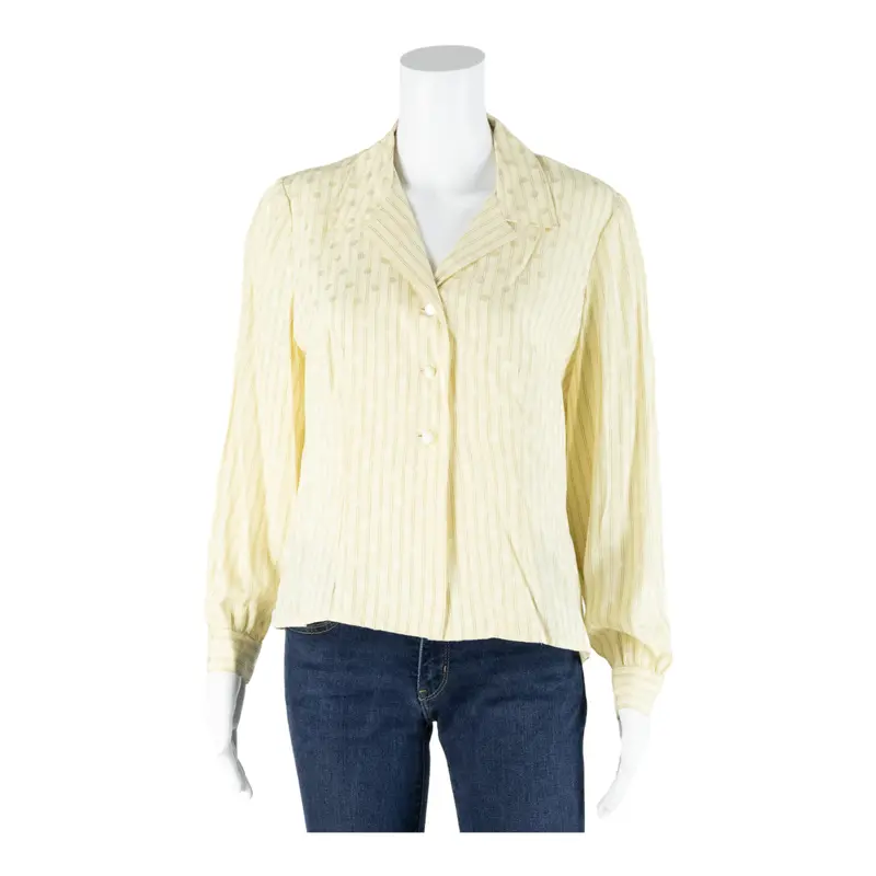 Womens Blouse Shirt Cream Collared Long Sleeve 90S Striped M 1