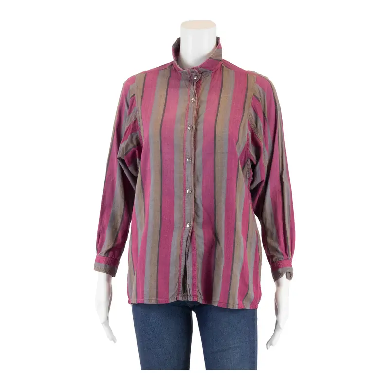 Womens Blouse Shirt Pink Collared Long Sleeve 90S Striped S 1