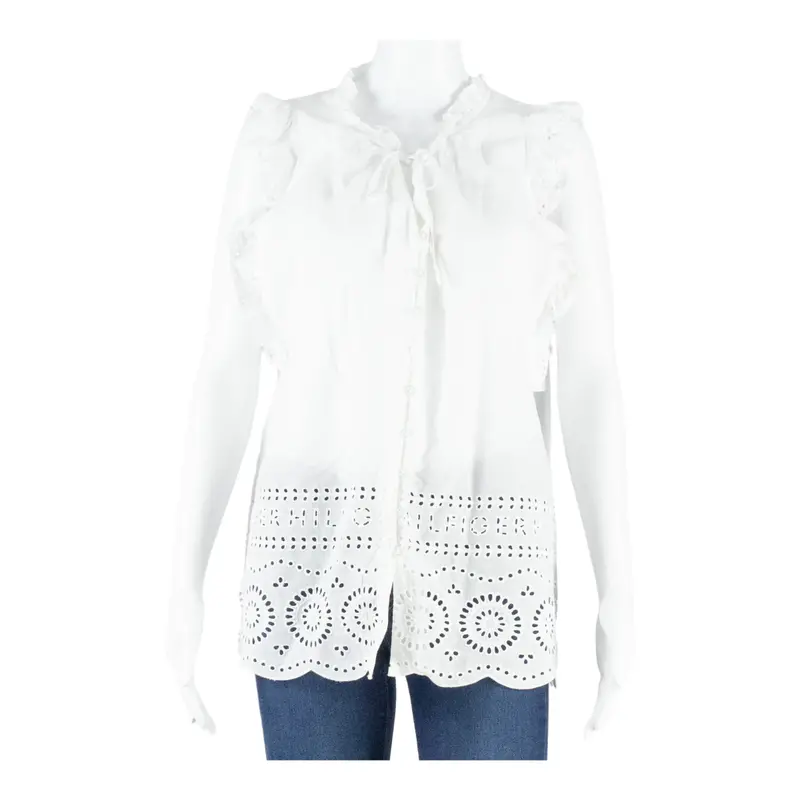 Womens Blouse Vest White V-Neck Sleeveless S 1