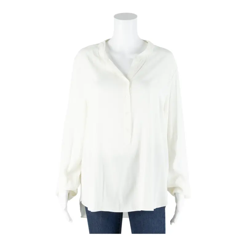 Womens Blouse White Button Neck Long Sleeve L 1