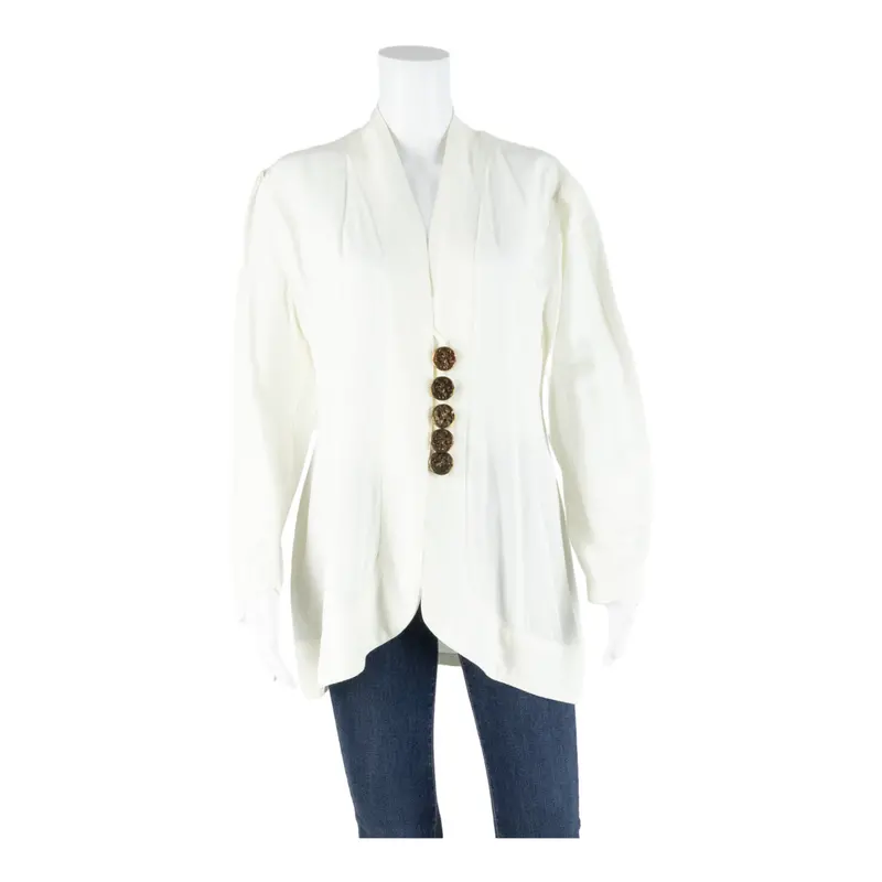 Womens Blouse White V-Neck Long Sleeve M 1