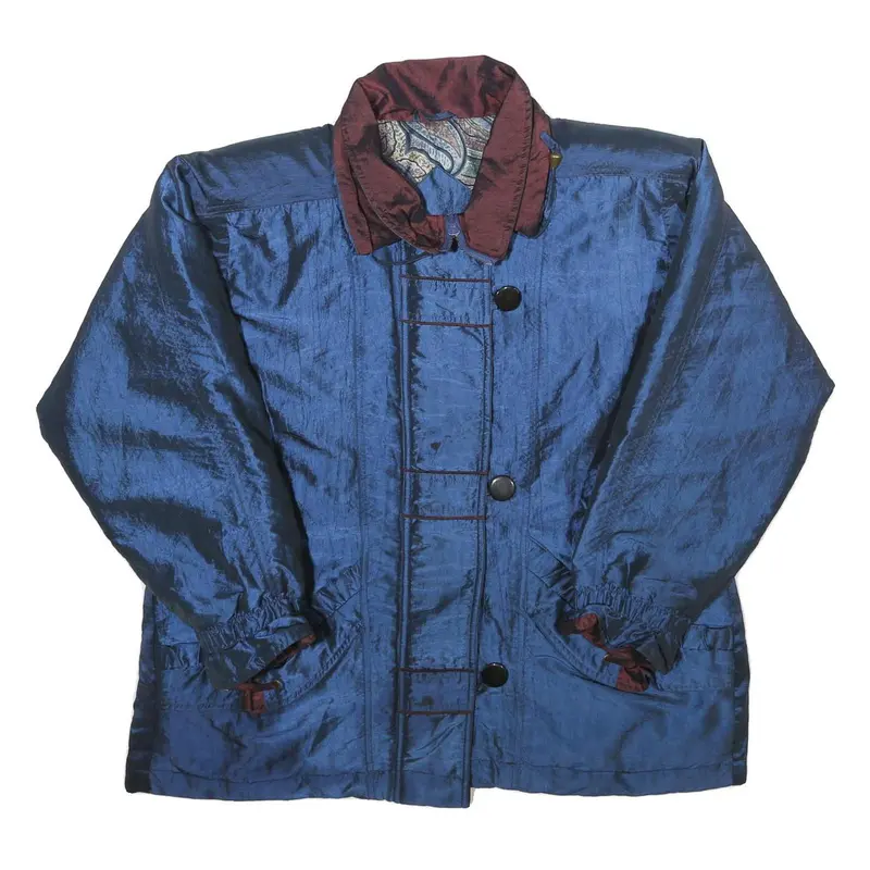 Womens Blue & Burgundy Nylon Zip Jacket L Plain Casual Lightweight Outerwear 1