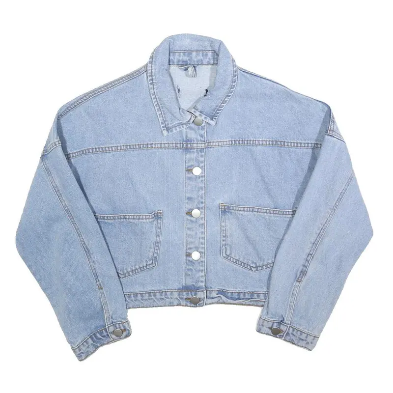 Womens Blue Cotton Button Denim Jacket M Cropped Casual Lightweight Classic 1