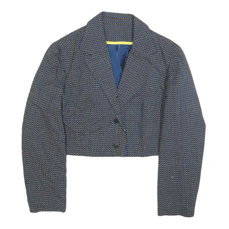 Womens Blue Cropped Button Jacket Woven Pattern M 1
