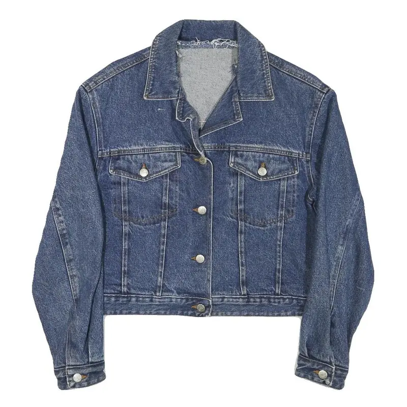 Womens Blue Denim Button Jacket S Cotton Blend Classic Casual Outerwear 1