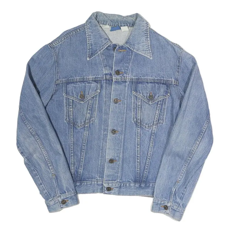 Womens Blue Denim Cotton Jacket L Casual Button Closure Classic Fit Plain 1