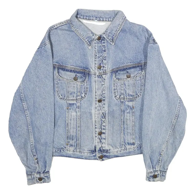 Womens Blue Denim Cotton Jacket Xl Button Plain Classic Casual Retro 1